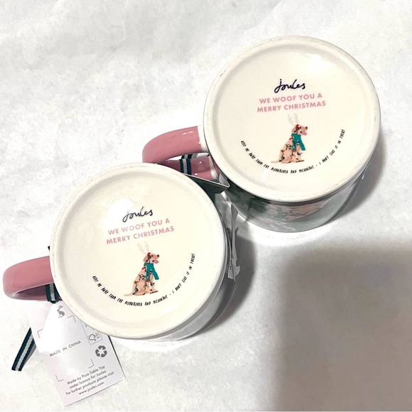 Two (2) JOULES Dog We Woof You a Merry Christmas Ceramic Mugs Blue/White 12oz - Picture 10 of 13